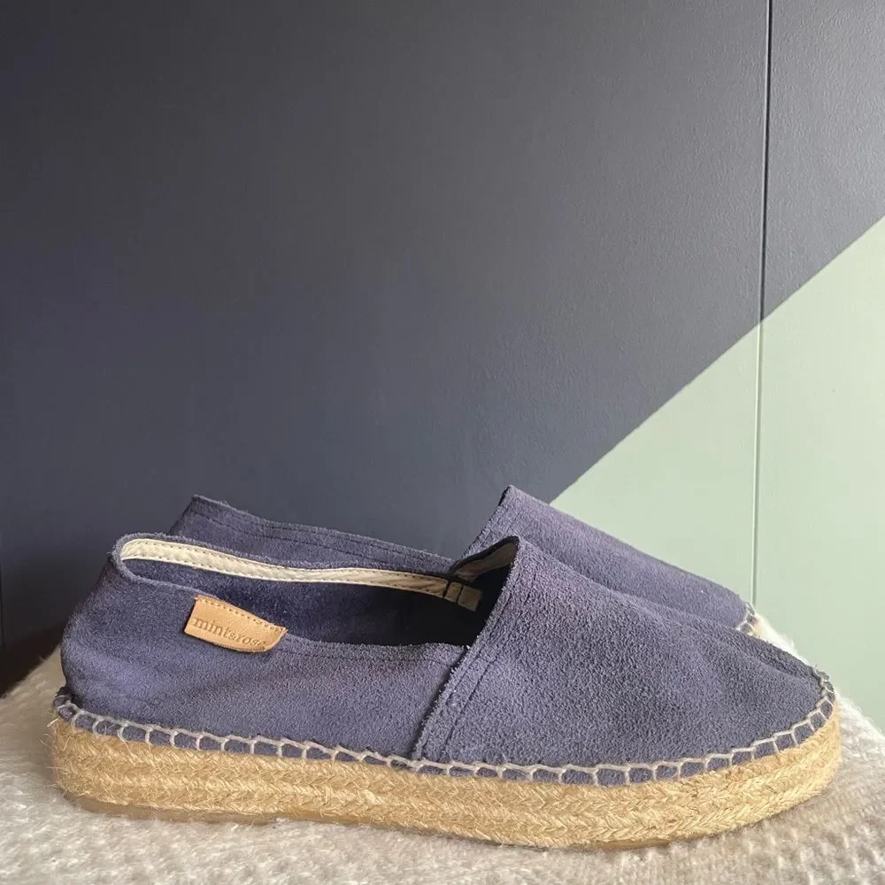 Mint & Rose $220 blue suede handmade espadrilles, Size EU 37 (US 6.5-7), VGUC